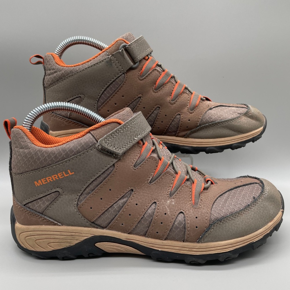 Merrell Outback Mid 2 Hiking Boots Boys 7M Brown Orange Leather Trail Shoes